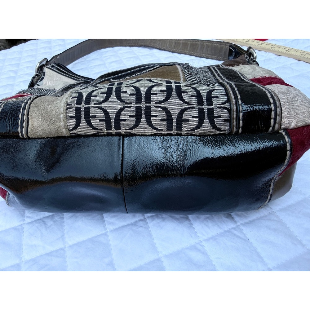 Fossil Vintage Y2K Patchwork Leather Monogram Canvas Suede Shoulder Bag Keyhole - Picture 5 of 9
